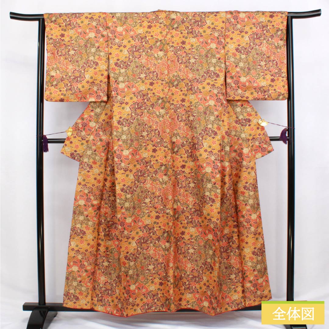 小紋 ポリエステル 身丈158.5cm 裄丈63.5cm 袷 型染 雲取り 総花 洗える着物 Aランク グラデーション系 1115006093399