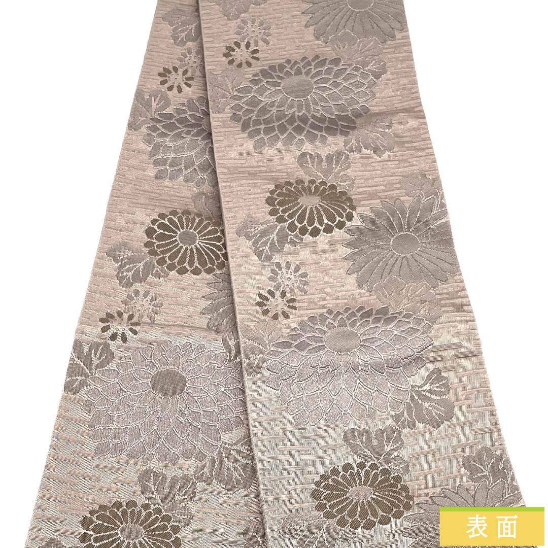 半幅帯 ポリエステル Sランク 鴇色鼠色（ときいろねずいろ） 都鼠色（みやこねずいろ） 菊 抽象模様 リバーシブル 帯丈358cm 茶系 1125005442314