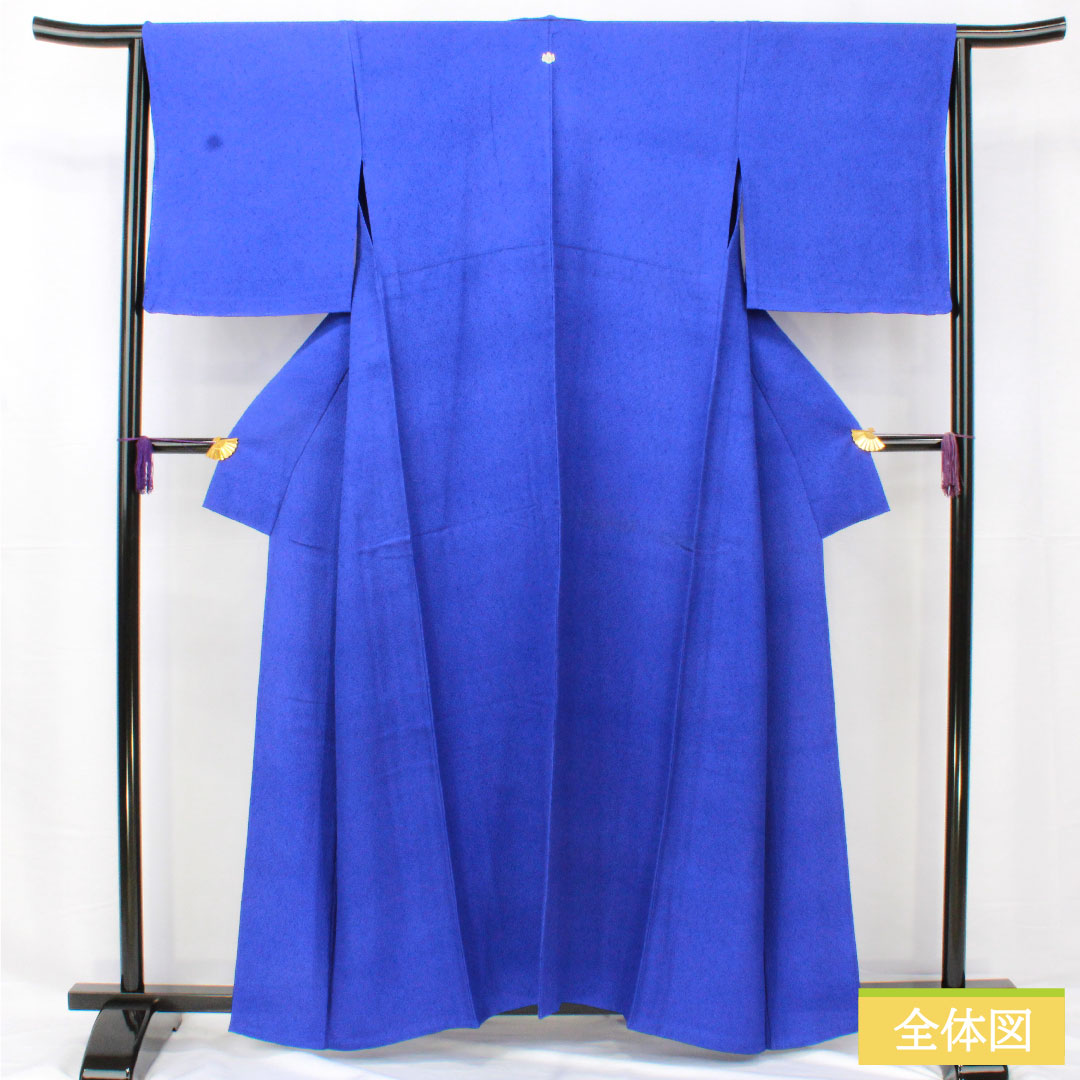 色無地 正絹 身丈160cm 裄丈65cm 桔梗色（ききょういろ） 一つ紋 五三桐 単衣 Sランク 紺系 1114001612418