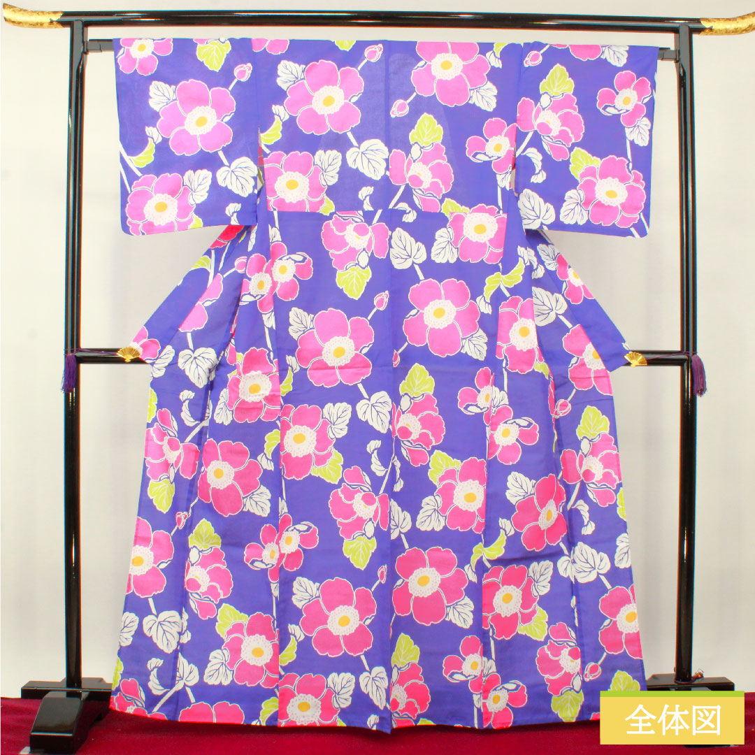浴衣 木綿 身丈165.5cm 裄丈66cm Sランク 単衣 紫系 杜若色（かきつばたいろ） 1118005162520