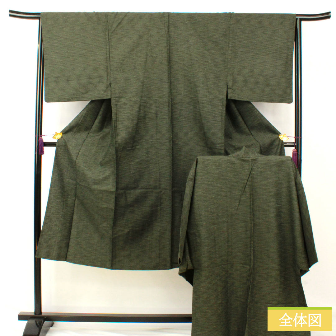 男物 正絹 Sランク 身丈133.5cm 裄丈65cm 鈍色（にびいろ） しつけ糸付き 単衣 緑系 1119001682319