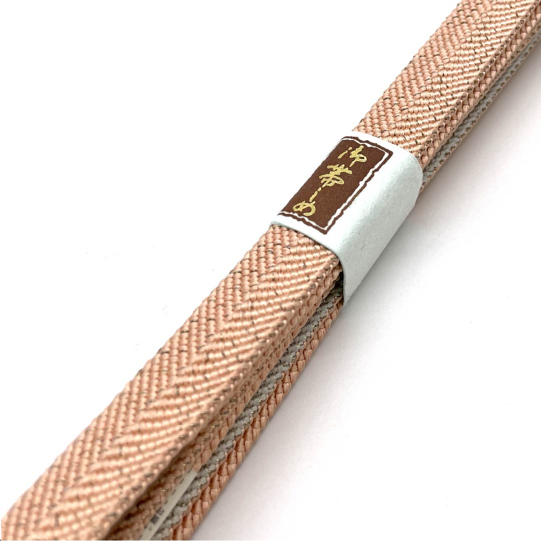 (New old stock) Silk obijime (sash fastener) - quarter string - salmon color (sakeiro) - indigo white (aijiroiro) - metallic thread used - new old stock - length approx. 156cm - width approx. 1.5cm - semi-formal - S rank - gradation style - 1135002222399