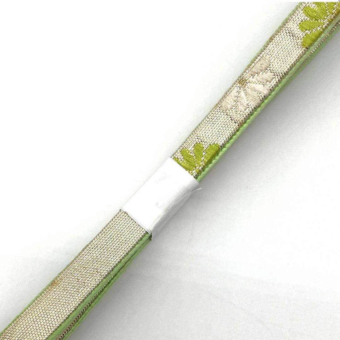 帯締め 正絹 Aランク 黄緑色（きみどりいろ） 花柄 長さ約153cm 幅約1.4cm セミフォーマル 緑系 1135003873319