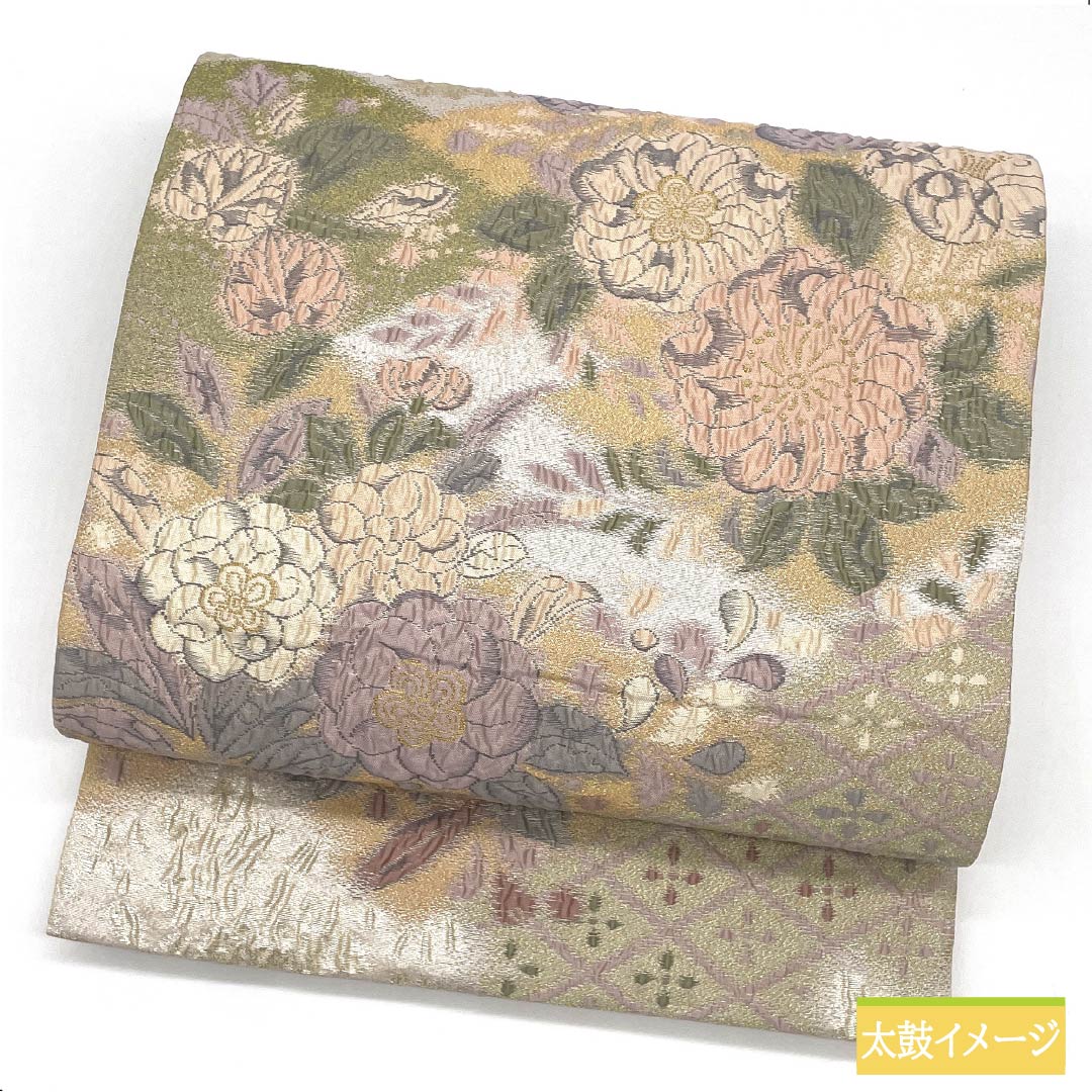 袋帯 正絹 胡粉色（ごふんいろ） 辻ヶ花 帯丈444cm Sランク 六通 フォーマル クリーム系 1123012122315