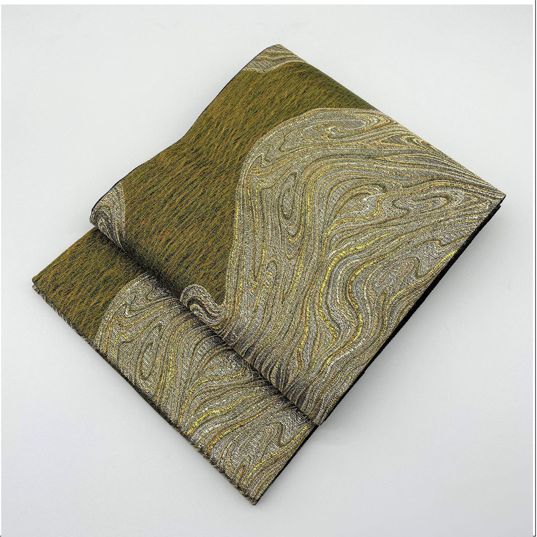 袋帯 グラデーション 流水 帯丈426cm 正絹 Aランク 六通 セミフォーマル 緑系 1123004983319