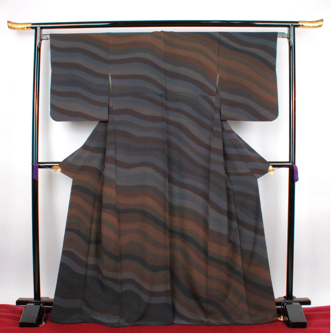 小紋 身丈168cm 裄丈66cm 袷  ボカシ染 抽象模様  正絹 Aランク グラデ 1115002363599