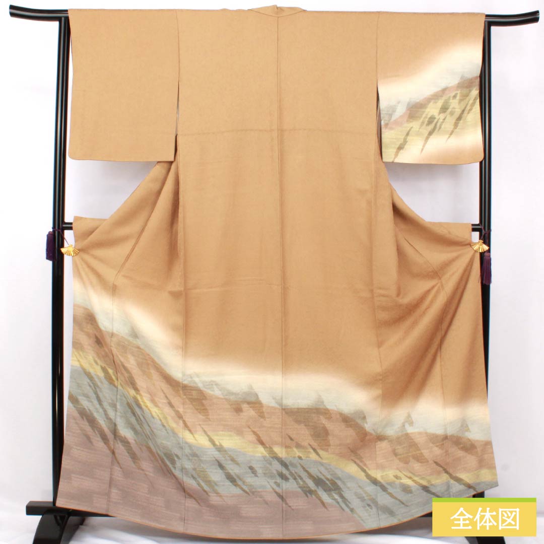 訪問着 正絹 Aランク 袷 身丈164.5cm 裄丈63cm 淡朽葉色（うすくちばいろ） 抽象模様 ベージュ系 1112007463425