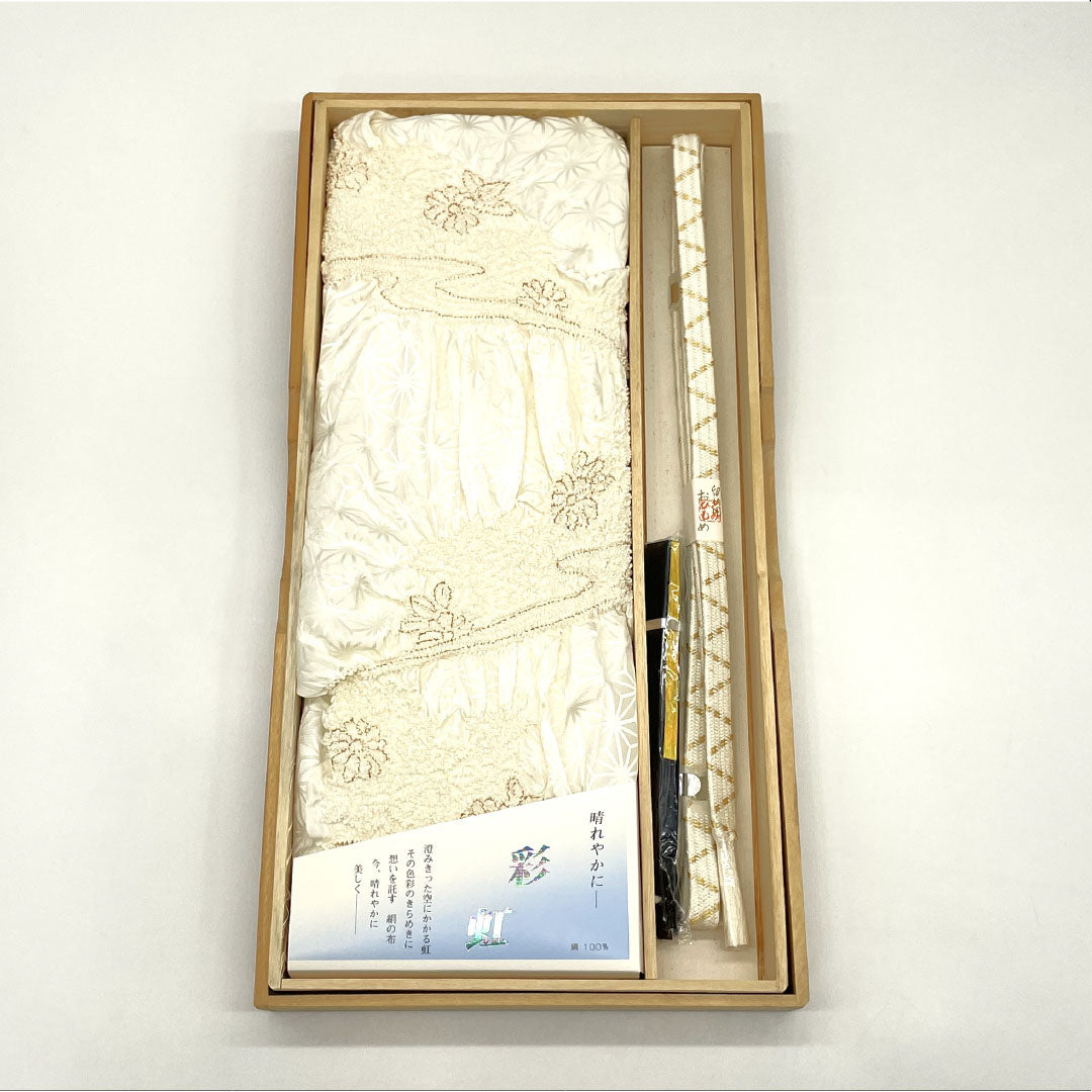 （新古品） 帯締め・帯揚げセット 正絹 NEWランク 白色（しろいろ） 古典柄 流水 花 長さ約156cm 幅約1.4cm フォーマル 白系 1141000481311