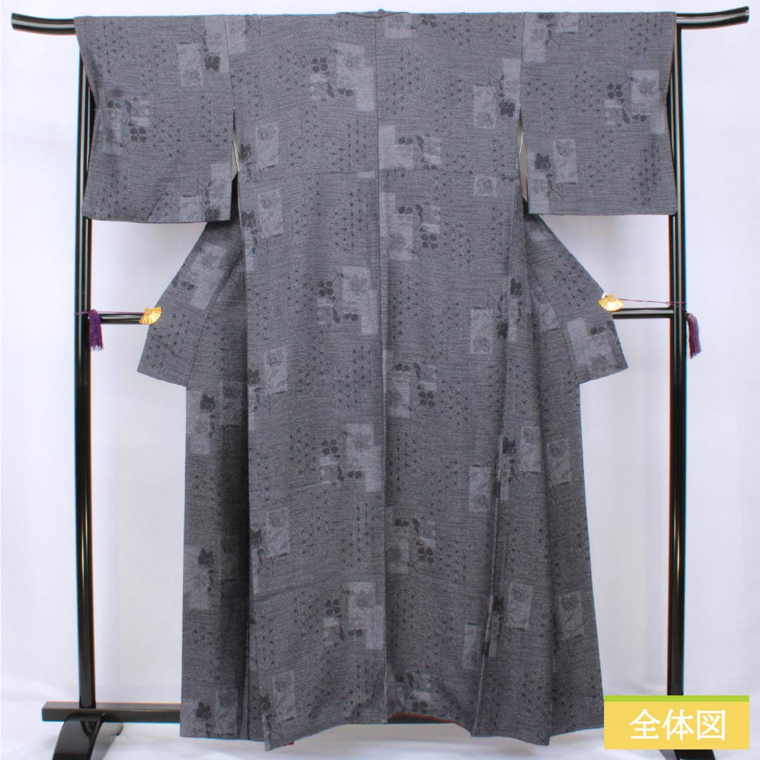 小紋 正絹 Aランク 身丈158cm 裄丈66.5cm 袷 短冊 グレー系 1115006963322