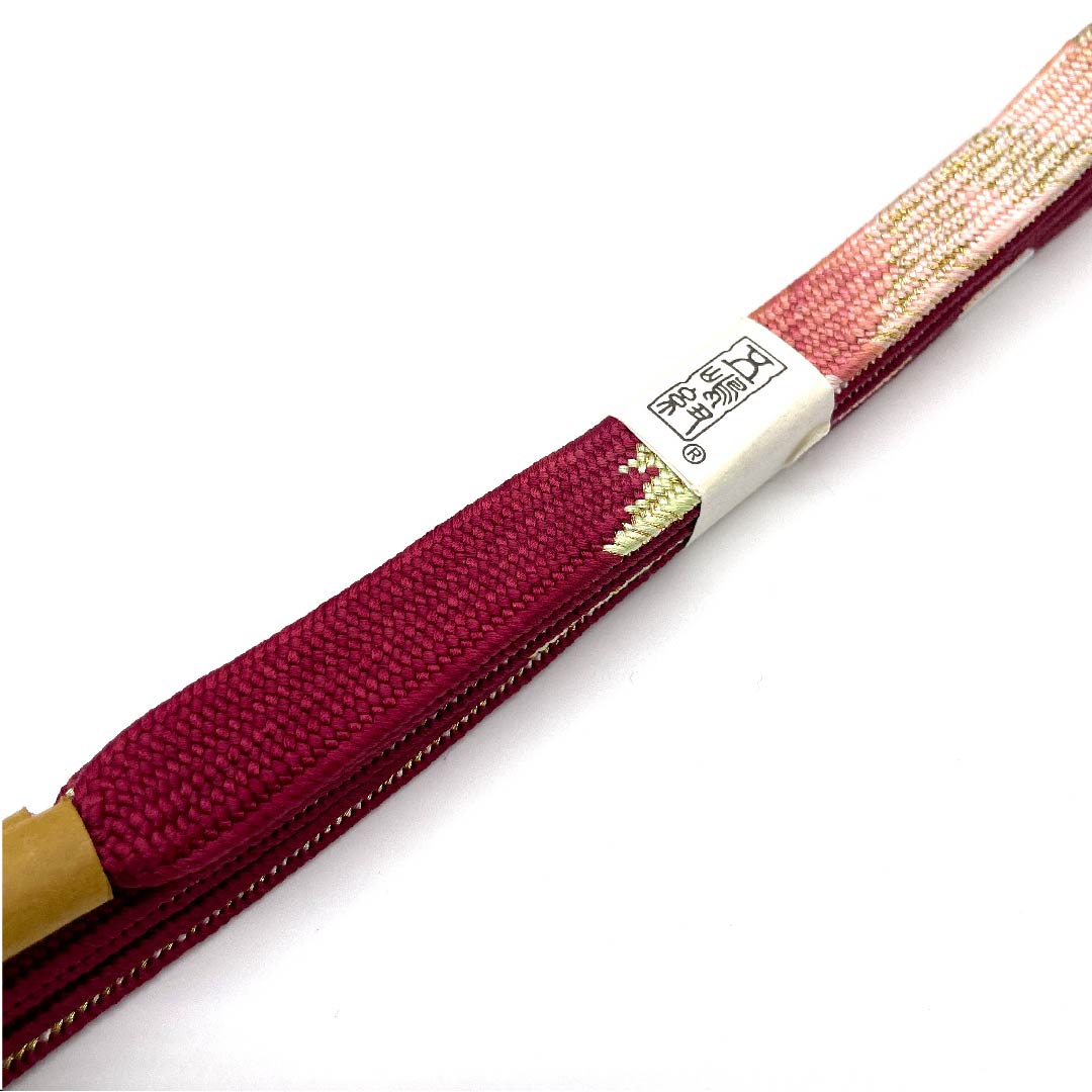 (New old stock) Obijime (belt fastener) Pure silk, quarter cord, scarlet, Goshima cord, Edo braid, metallic thread used, length 159cm, width 1.5cm, semi-formal, S rank, red, 1135000932912