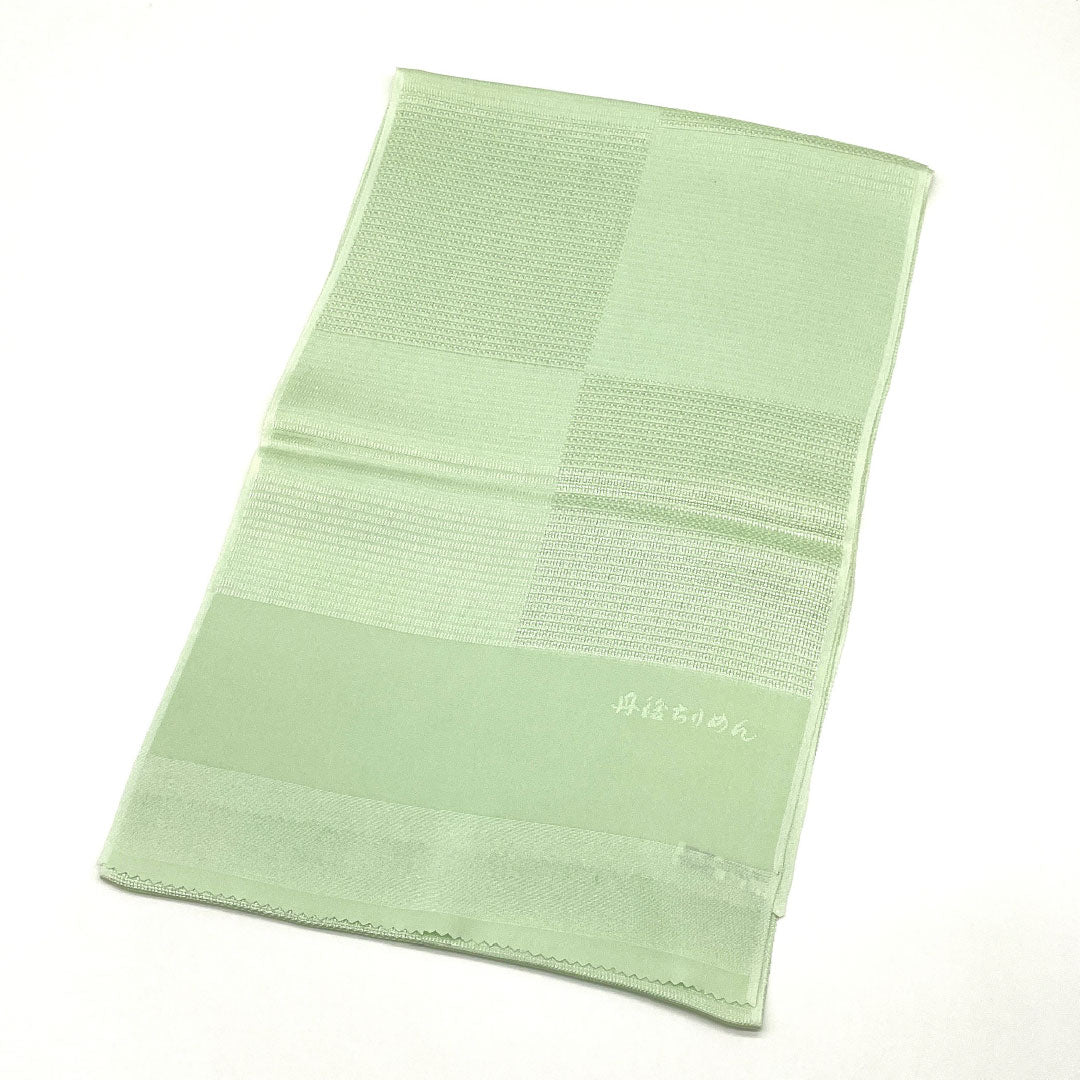 (Like New) Silk Obiage (Sash) - New Rank, Casual, Celadon-Colored, Tango Chirimen, Checkered Pattern, Approximately 184cm Long, 28.5cm Wide, Green, Item Number: 1136001141919