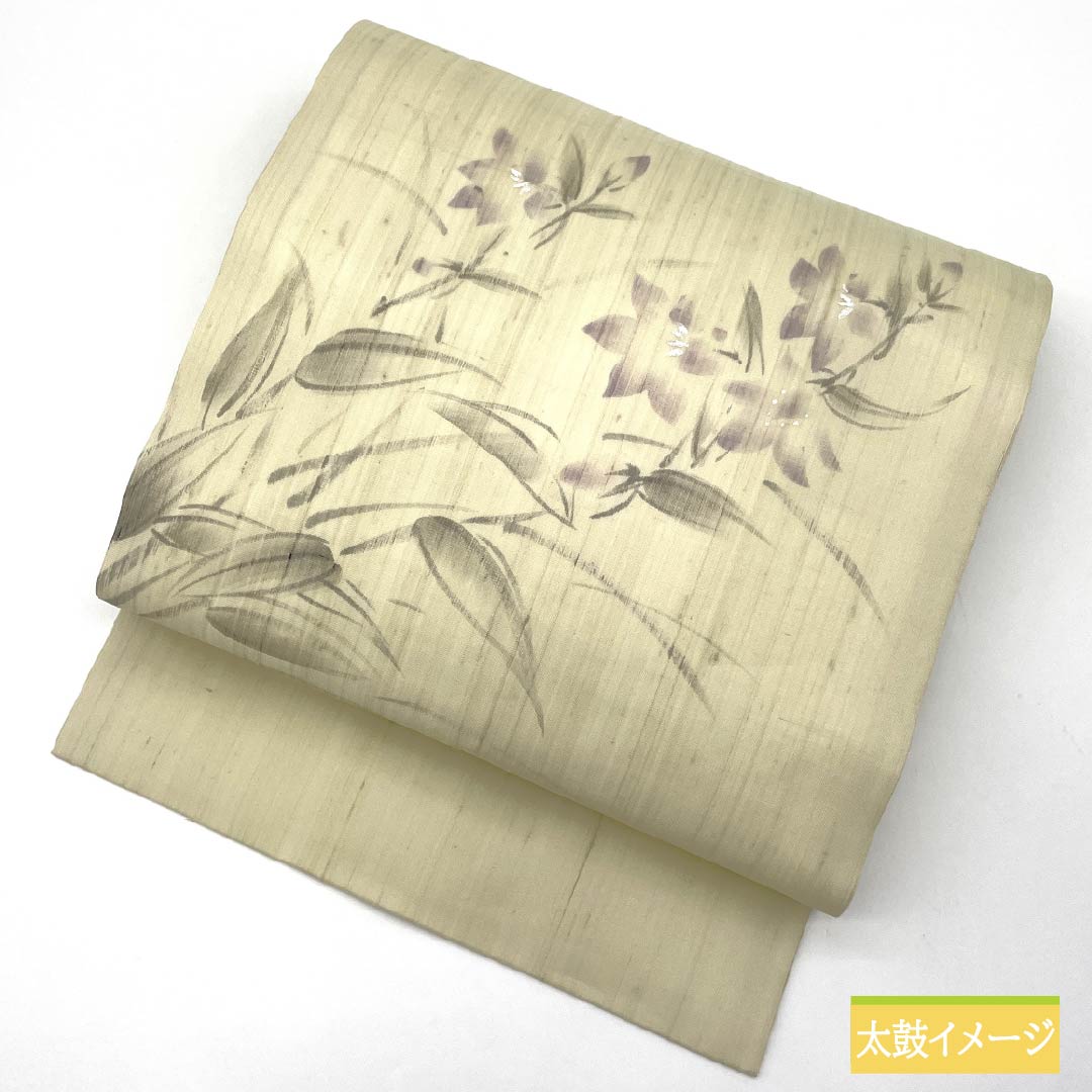 名古屋帯 正絹 利休白茶色（りきゅうしらちゃいろ） 夏帯 染め帯 てっせん 帯丈371cm Sランク ポイント柄 セミフォーマル クリーム系 1124006852315 名古屋仕立て