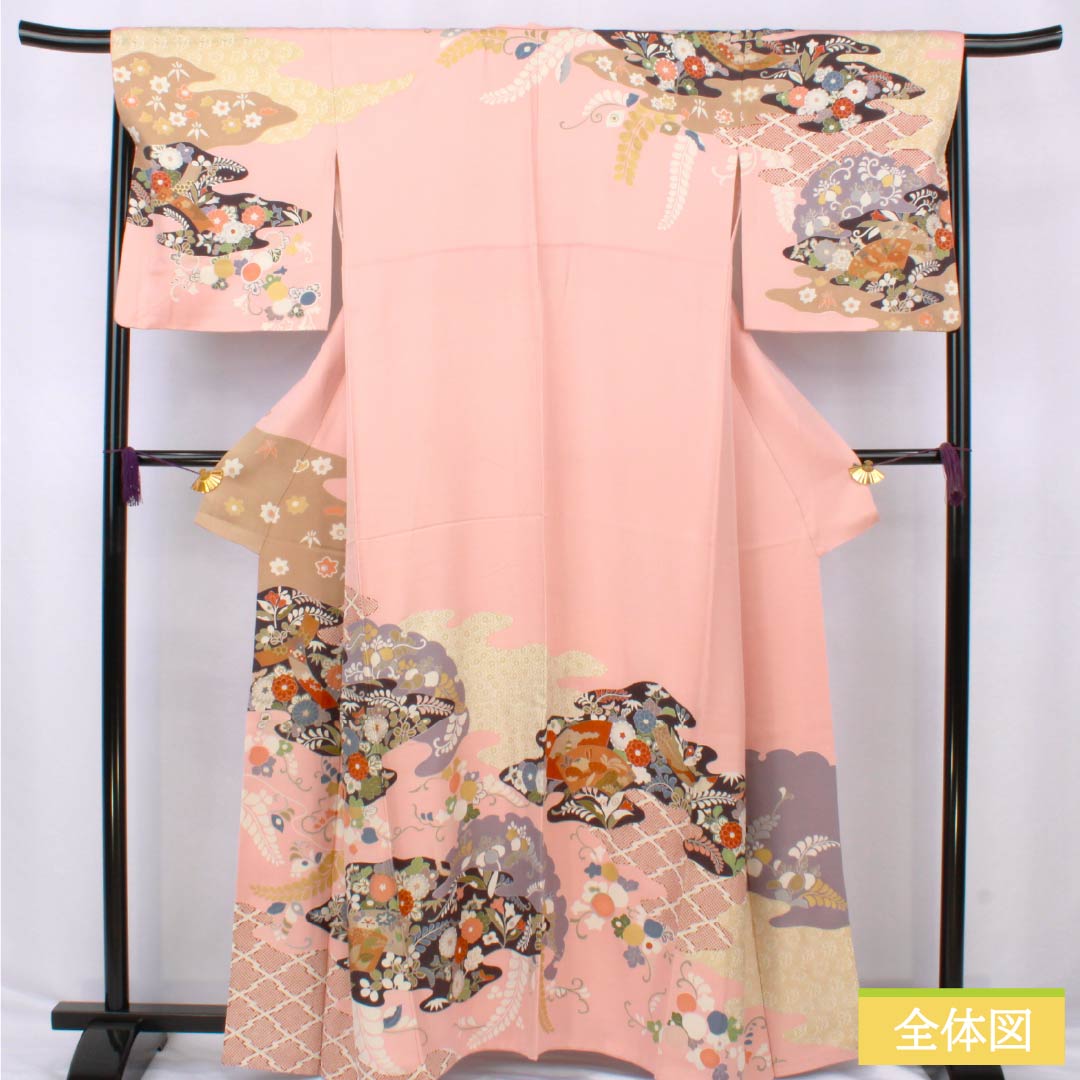 訪問着 正絹 Sランク 袷 身丈161.5cm 裄丈67.5cm 東雲色（しののめいろ） 京友禅 古典柄 吉祥文様 パールトーン加工 ピンク系 1112006732413