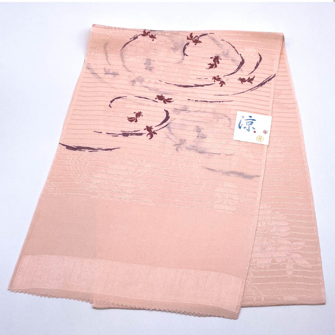 （新品）帯揚げ 正絹 セミフォーマル 乙女色（おとめいろ） 夏物 金魚 古典柄 長さ約170cm 幅約28cm NEWランク ピンク系 1136000751913