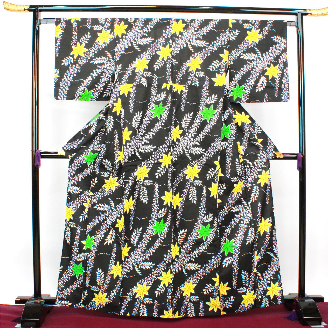 Yukata Wisteria Maple Leaves Cotton S Rank Single Layer Length 166.5cm Sleeve Length 64cm Black 1118003162510