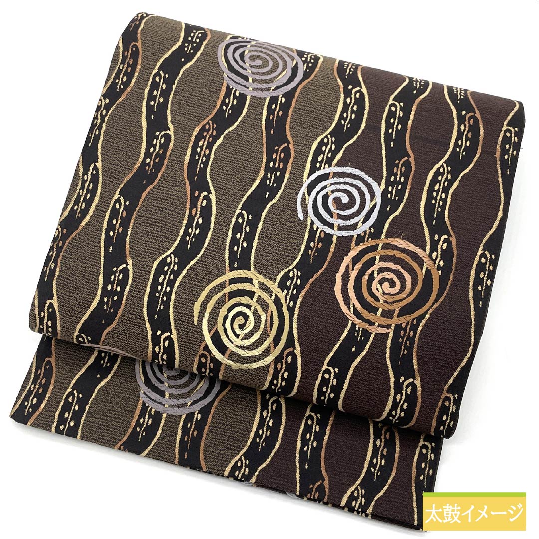 袋帯 正絹 焦色（こがれいろ） 渦巻き 変わり立涌 帯丈440cm Aランク 六通 カジュアル 茶系 1123012853314