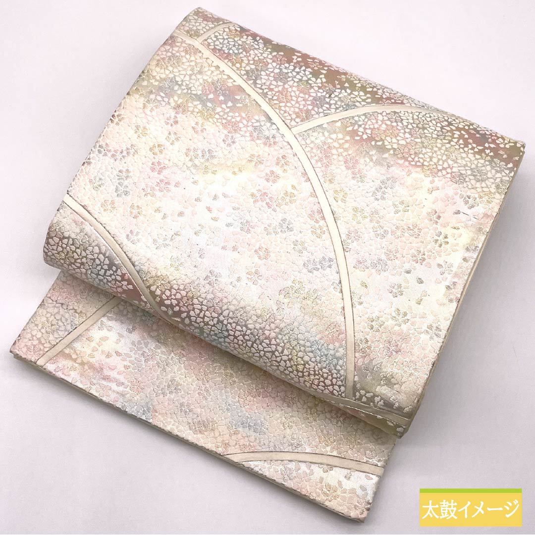 Fukuro Obi, Pure Silk, Grade A, Small Cherry Blossom Design, Dried Foil, Length 440cm, Six-Ply, Semi-Formal, Gradient Pattern, 1123015213399