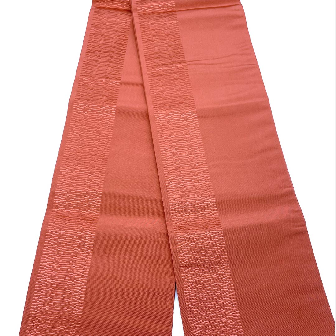 半幅帯 正絹 海老赤色（えびあかいろ） 抽象模様 帯丈372cm 橙系 Sランク 1125001642326