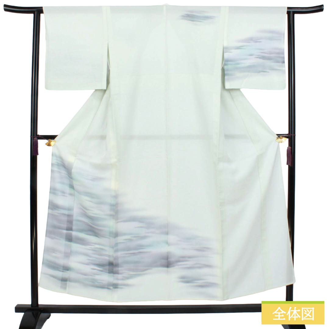 夏物 正絹 付下げ Sランク 身丈153cm 裄丈62.5cm 卯の花色（うのはないろ） ボカシ染 霞模様 絽 水色系 1132006402224