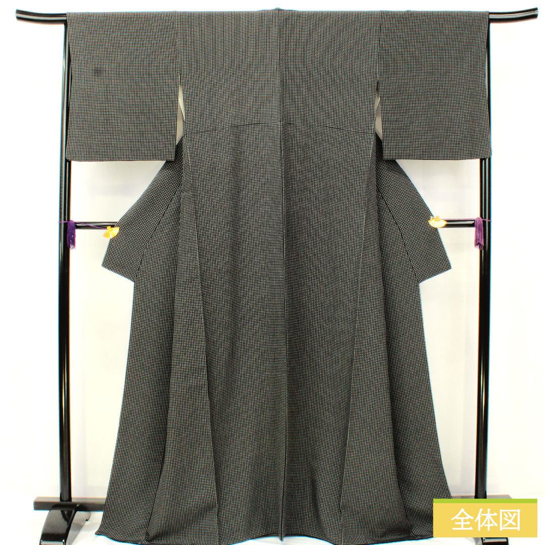 小紋 正絹 身丈165.5cm 裄丈66cm 袷 幾何学模様 Aランク 黒系 1115004713510