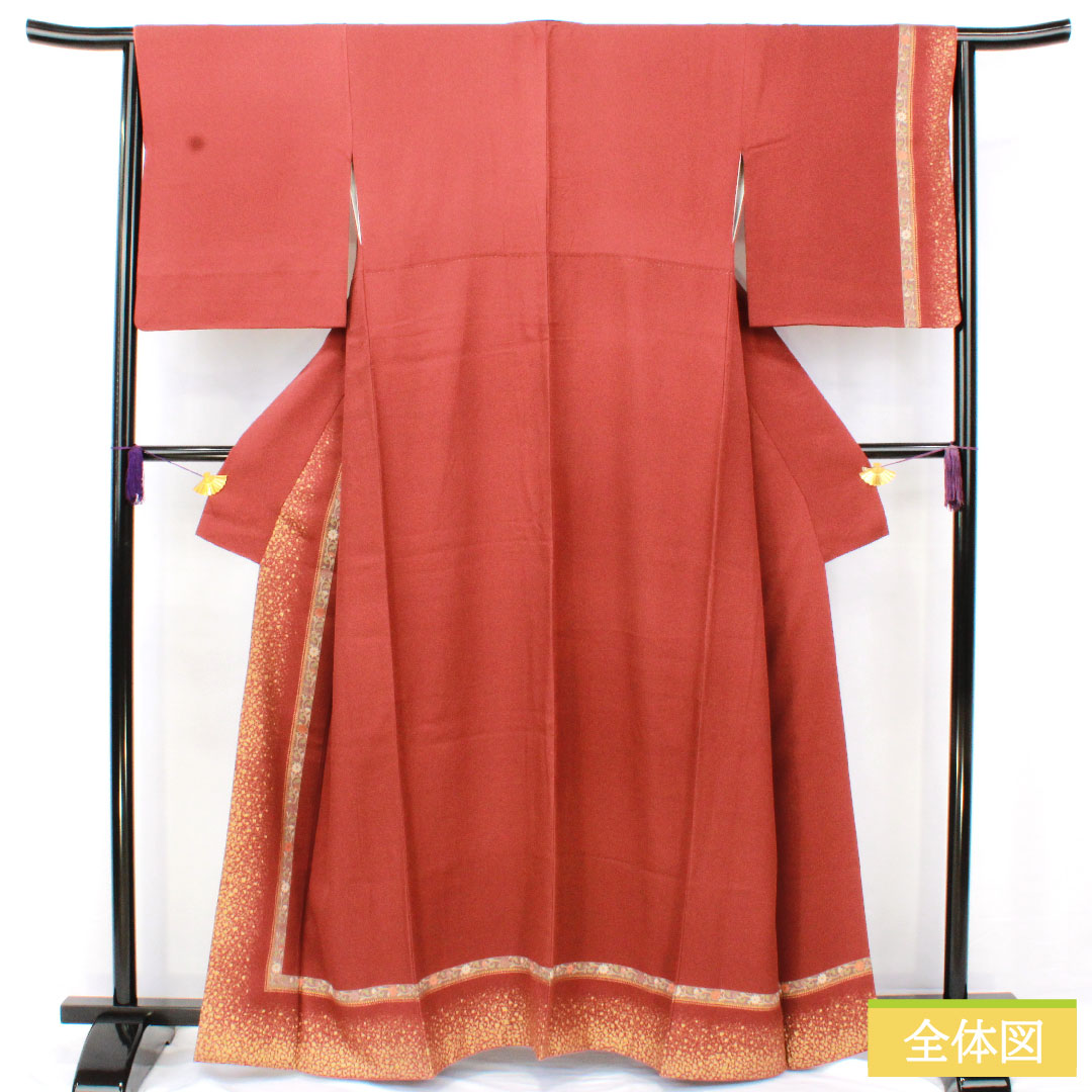 訪問着 正絹 袷 身丈162.5cm 裄丈64cm 赤銅色（しゃくどういろ） 京友禅 抽象模様 Aランク 茶系 1112005973414