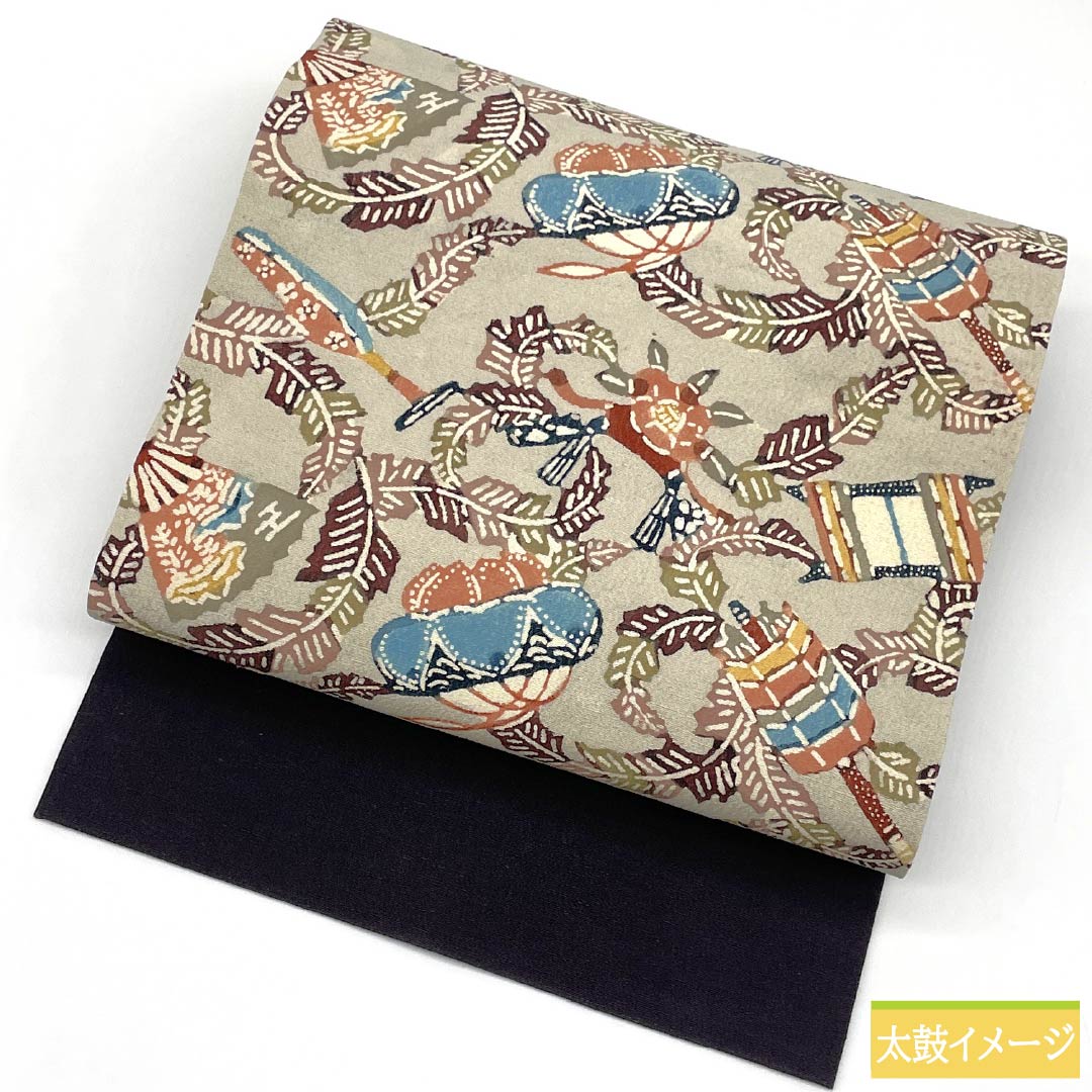 名古屋帯 正絹 Aランク 蕎麦切色（そばきりいろ） 型染 紅型調 抽象花 帯丈340cm 六通 カジュアル グレー系 1124010443322 名古屋仕立て