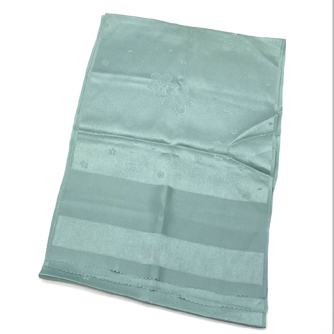 帯揚げ 正絹 セミフォーマル 豆青色（というせいいろ） 桜 花柄 古典柄 長さ約172cm 幅約31cm Sランク 緑系 1136000552919