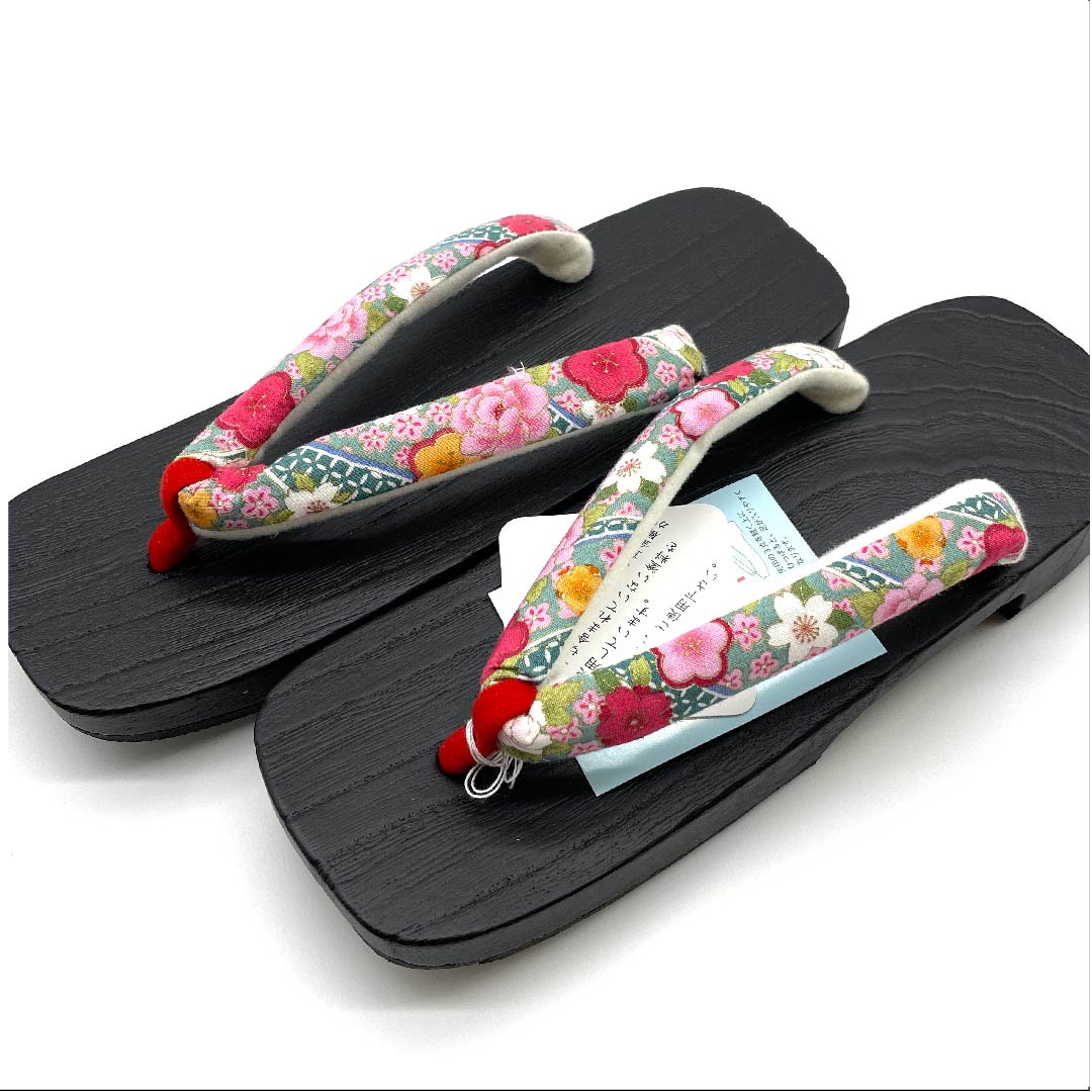（新品未使用品）下駄 桜 梅 牡丹 七宝 Lサイズ 黒系 NEWランク 1122001151410