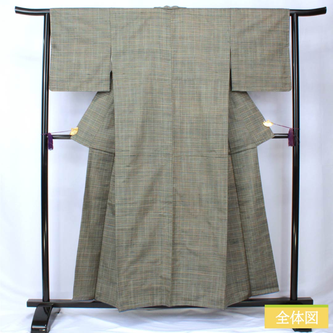 紬 正絹 Sランク 身丈156.5cm 裄丈63cm みじん格子 袷 グラデーション系 1116003972399