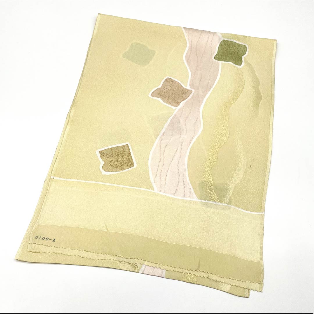 帯揚げ 正絹 Sランク セミフォーマル 魚子黄色（ぎょしこういろ） 古典柄 色紙 長さ約176cm 幅約30cm クリーム系 1136002072915