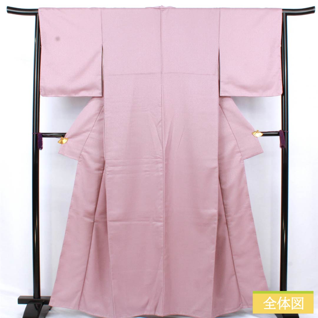 色無地 ポリエステル Sランク 身丈158cm 裄丈65cm 薄紫色（うすむらさきいろ） 綸子 抽象模様 しつけ糸付き 袷 紫系 1114002272320