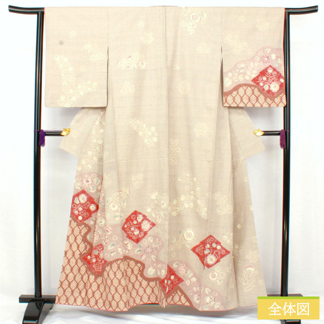 訪問着 正絹 袷 身丈157.5cm 裄丈63cm 小町鼠色（こまちねずいろ） 紬地 辻ヶ花 Sランク グレー系 1112005212322