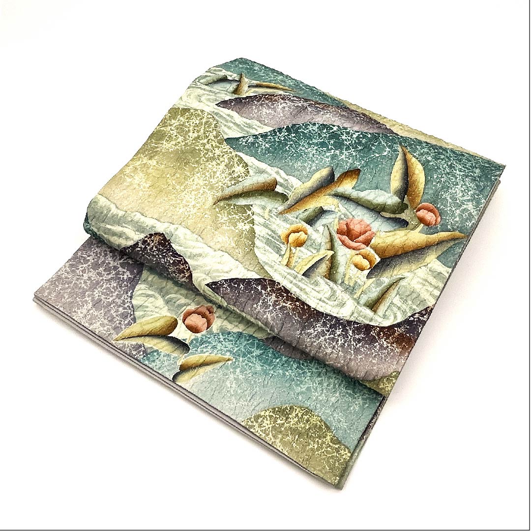 袋帯 ふくれ織り 抽象模様 ラメ 帯丈434cm 正絹 Bランク 六通 カジュアル グラデーション系 1123003064399