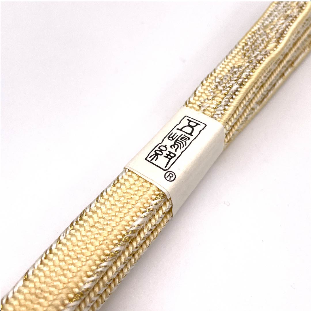 （新古品） 帯締め 正絹 四分紐 蜜陀僧色（みつだそういろ） 五嶋紐 江戸組紐 金属糸使用 長さ約162cm 幅約1.5cm セミフォーマル Sランク クリーム系 1135002752315