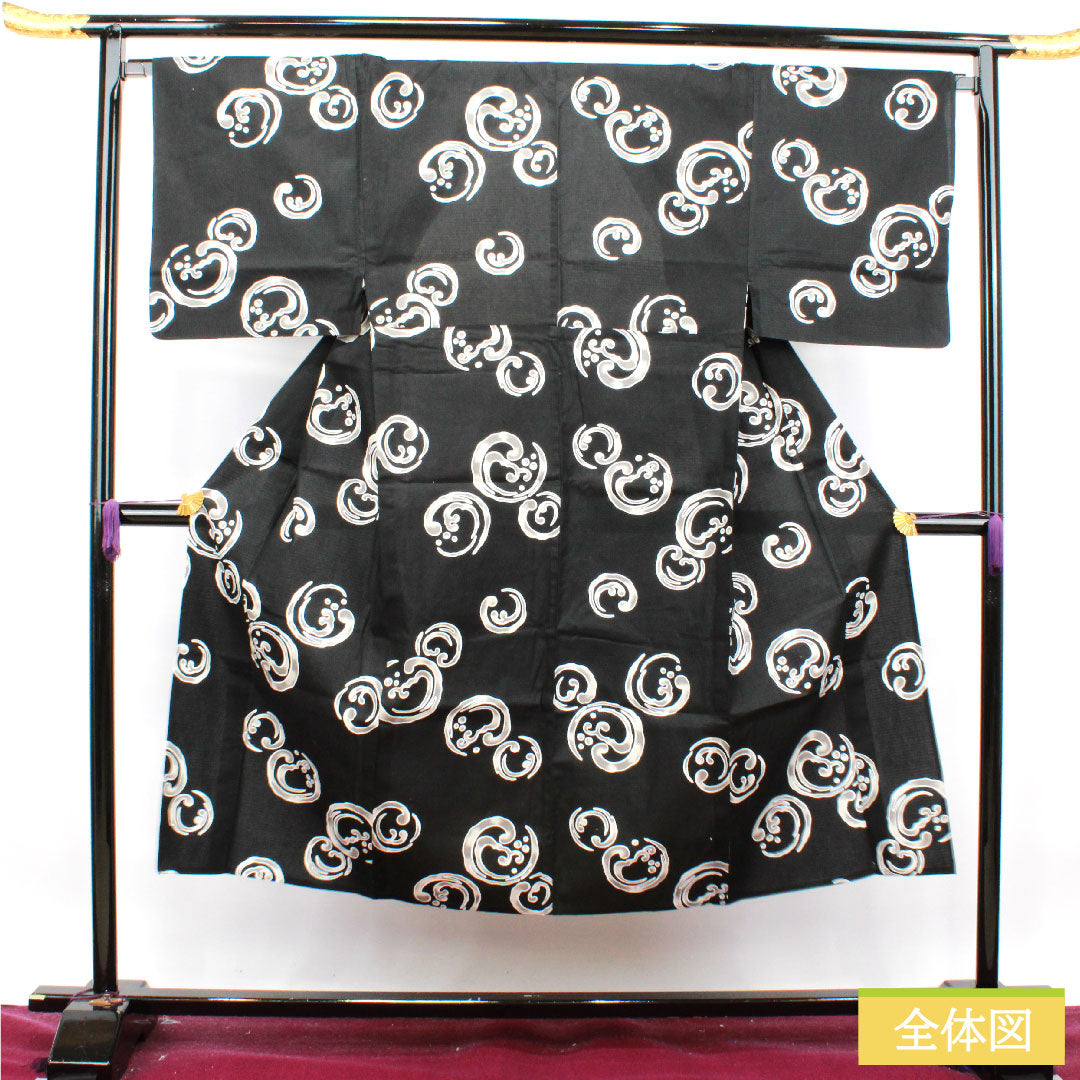 浴衣 木綿 身丈144cm 裄丈67.5cm Sランク 単衣 黒系 男物 抽象模様 リョウコキクチ 1118004952410