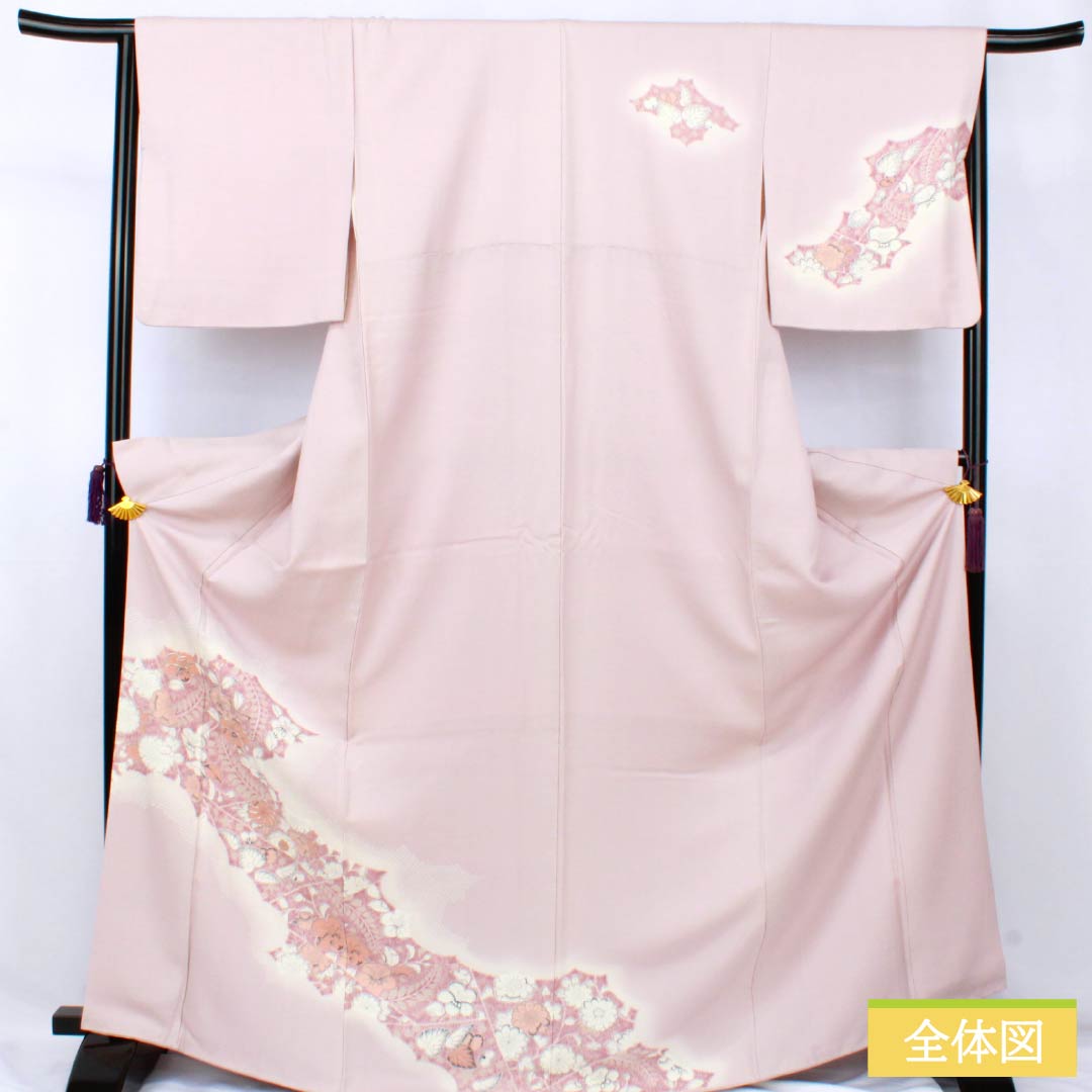 Visiting Kimono, Pure Silk, Grade A, Lined, Length 170.5cm, Sleeve Length 66cm, Cherry Blossom Color (Sakurairo), Tsujigahana Pattern, Pink, Product Number: 1112007163613