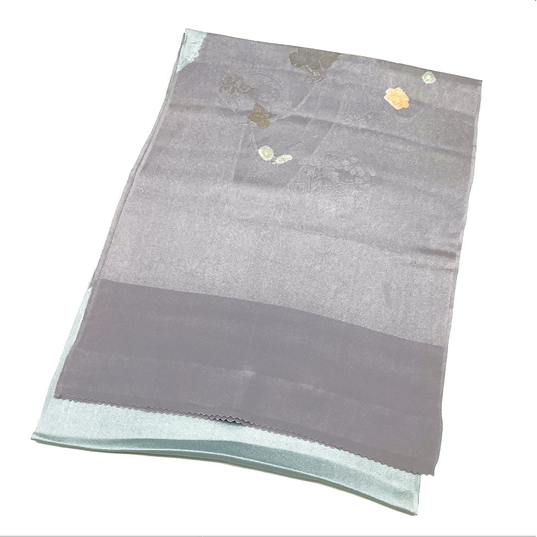 帯揚げ 正絹 Aランク セミフォーマル 鈍紫色（にぶむらさきいろ） 古典柄 バイカラー 花柄 長さ約184cm 幅約32cm グレー系 1136001583922