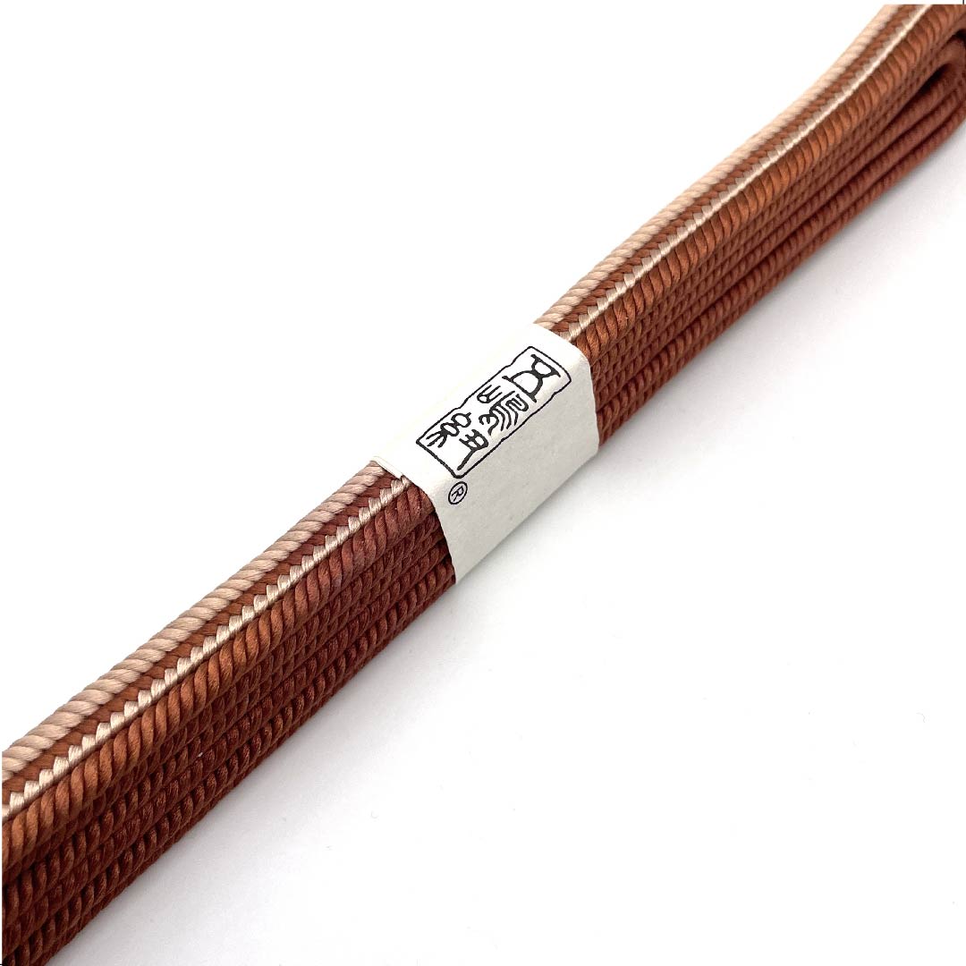 （新古品） 帯締め 正絹 四分紐 濃柿色（こいがきいろ） 薄肉色（うすにくいろ） 五嶋紐 江戸組紐 長さ約168cm 幅約1.2cm カジュアル Sランク 茶系 1135002872314