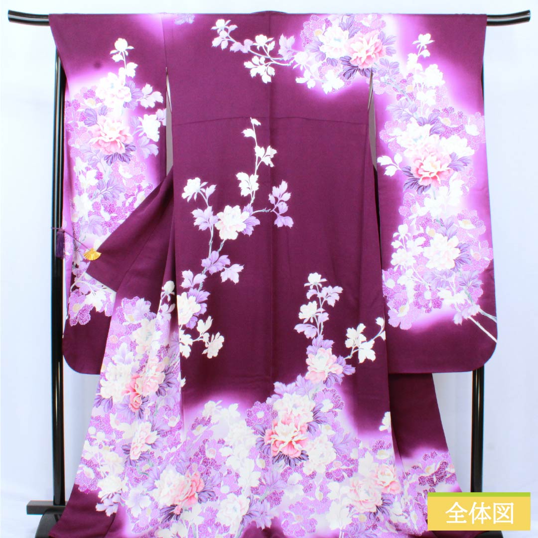 振袖 正絹 Aランク 身丈169cm 裄丈69cm 袷 似紫色（にせむらさきいろ） 京友禅 草花 紫系 1113002153520