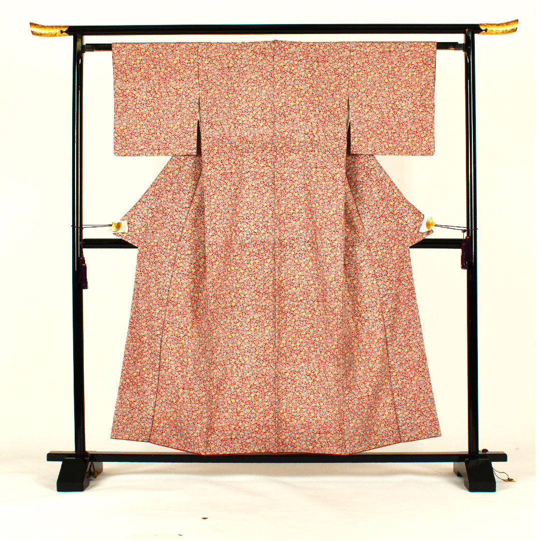 小紋 身丈156.5cm 裄丈61cm 袷  梅模様  ポリ Sランク 茶系 1115000832314