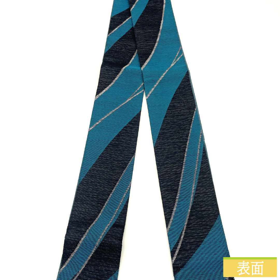（新品未使用品）角帯 正絹 NEWランク 碧色（へきしょく） 幾何学模様 全通  帯丈436cm 幅10cm グラデーション系 1134000591999