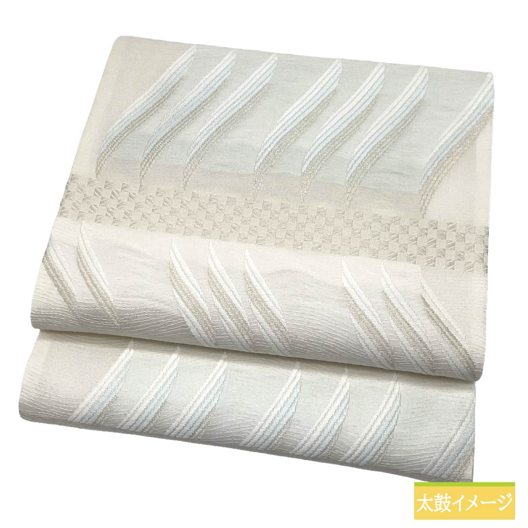 【未仕立】袋帯 正絹 NEWランク ふくい謹製 西陣織 抽象模様 3シーズン 新品未使用品 帯丈451cm 六通 フォーマル 白系 1123018121411