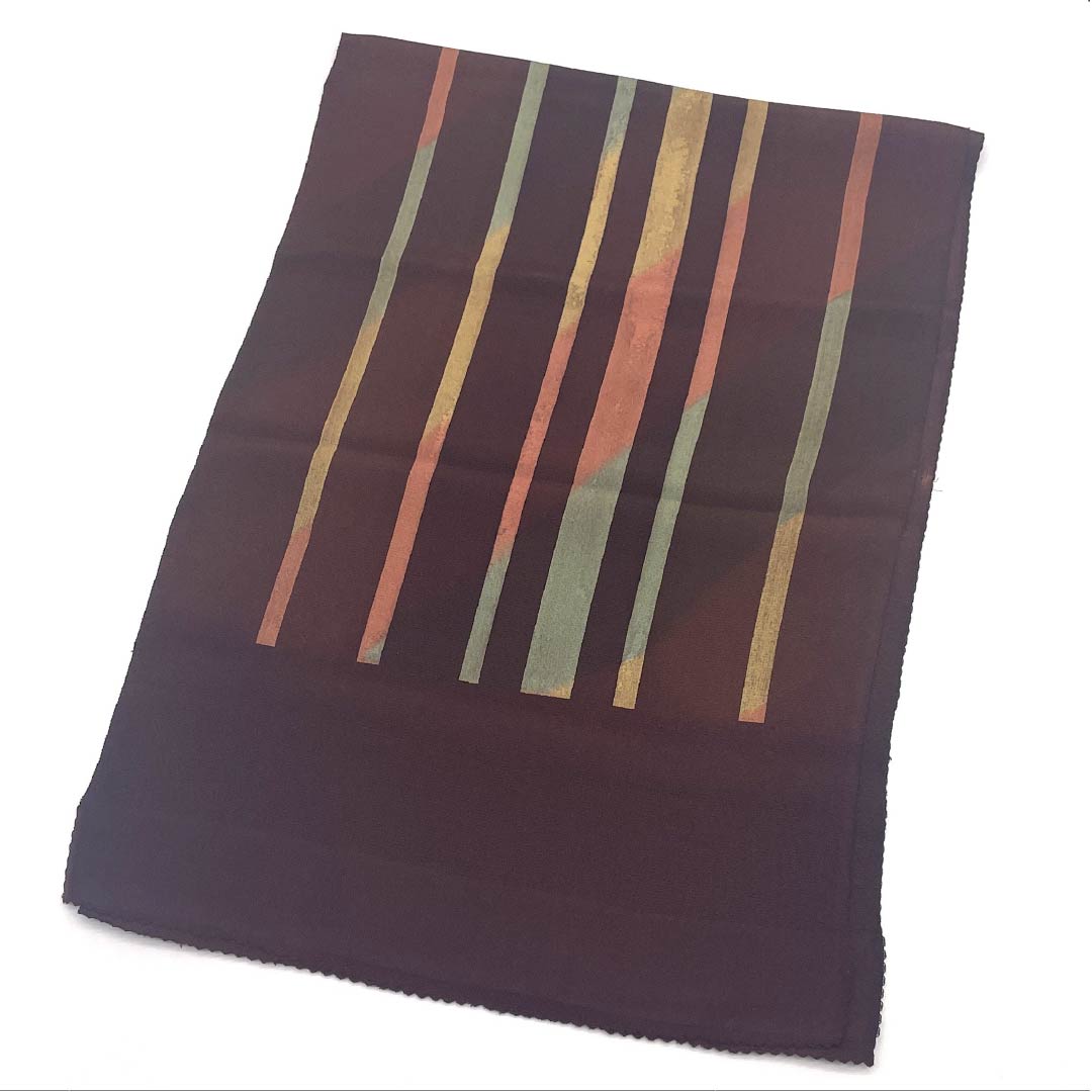 帯揚げ 正絹 Sランク カジュアル 鉄黒色（てつぐろいろ） 縞 長さ約184cm 幅約30.5cm 茶系 1136002052914