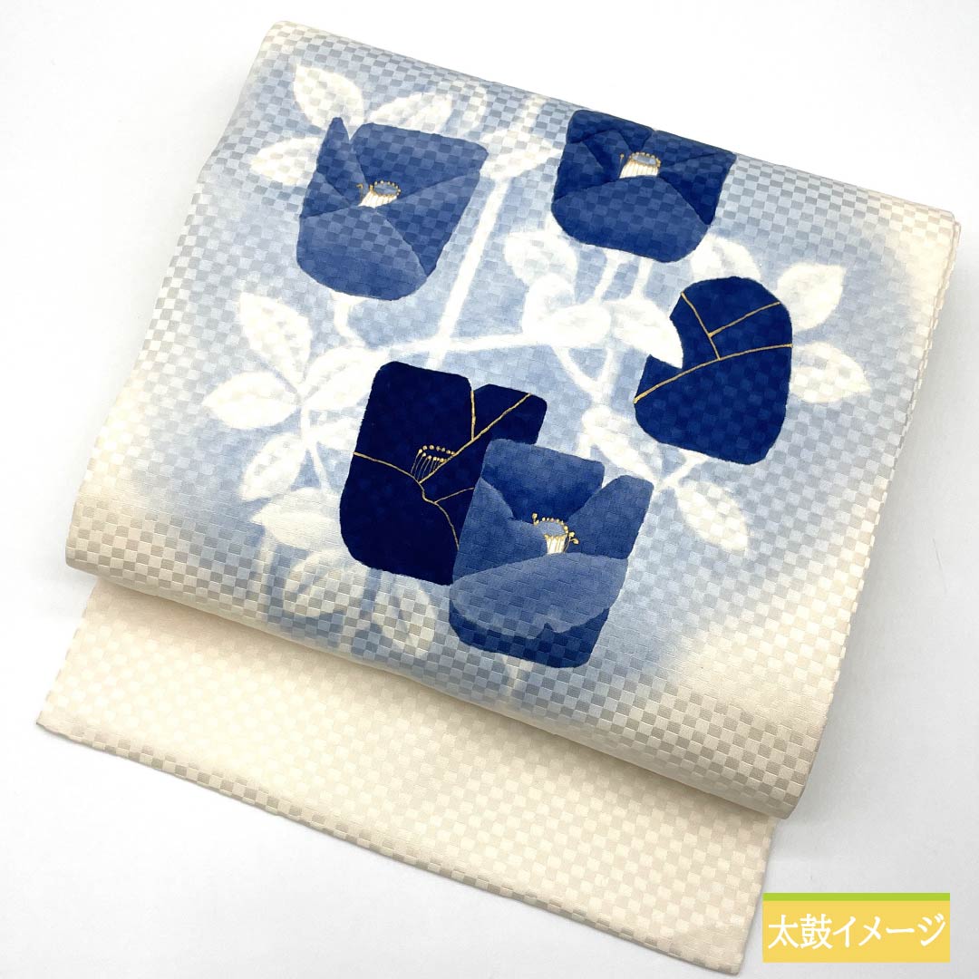 名古屋帯 染め帯 椿 作家物 帯丈396cm 正絹 Sランク ポイント柄 カジュアル 白系 1124006712411 名古屋仕立て