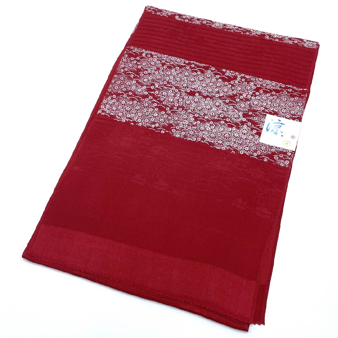 （新品）帯揚げ 正絹 セミフォーマル 真紅色（しんくいろ） 夏物 小花 長さ約172cm 幅約28.5cm NEWランク 赤系 1136000821912