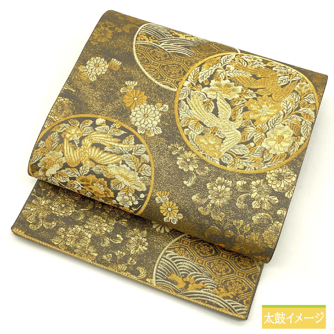 袋帯 正絹 Sランク 灰色（はいいろ） 西陣織 正倉院蒔絵文   帯丈442cm 六通 フォーマル グレー系 1123016962322