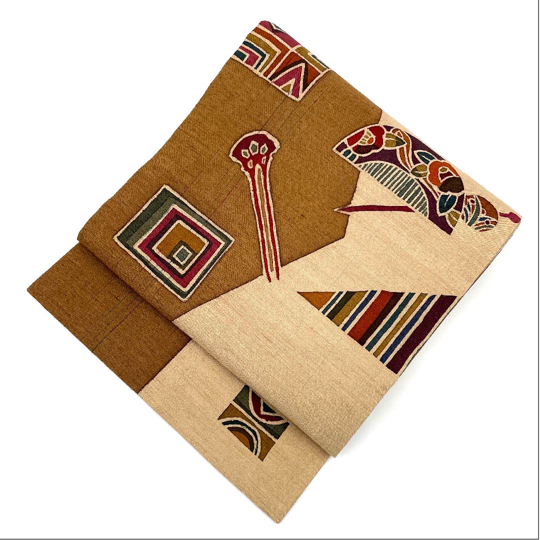 名古屋帯 茶色 かんざし つげぐし 染帯 帯丈372cm 正絹 Sランク ポイント柄 カジュアル 茶系 1124003162314  名古屋仕立て