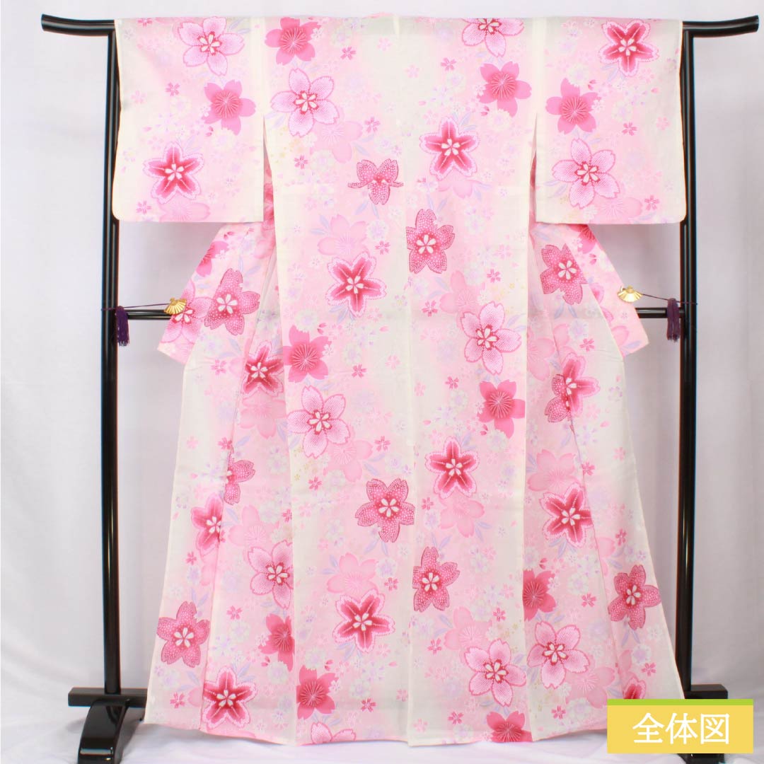 浴衣 木綿 身丈165.5cm 裄丈65cm Aランク 単衣 ピンク系 浅紅色（あさべにいろ） 桜 ラメ 1118006123513