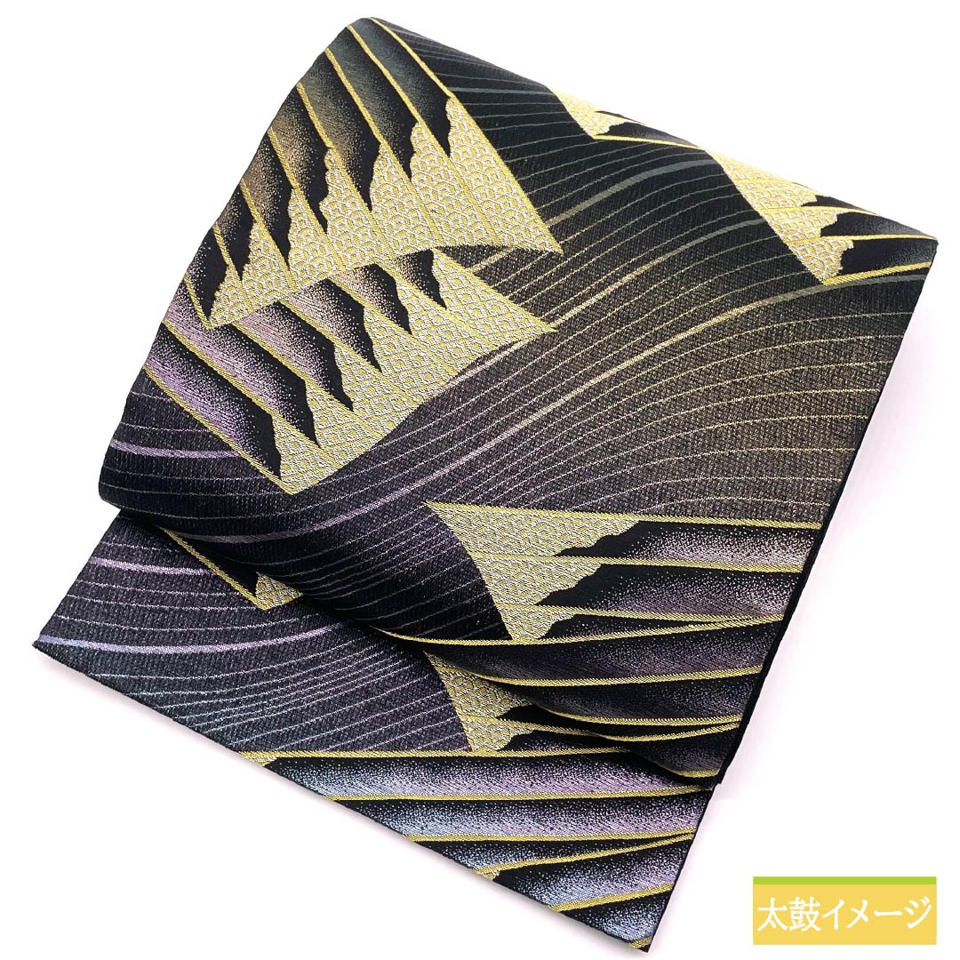 袋帯 正絹 菱に丸 七宝 帯丈450cm Sランク 六通 フォーマル 黒系 1123014002410