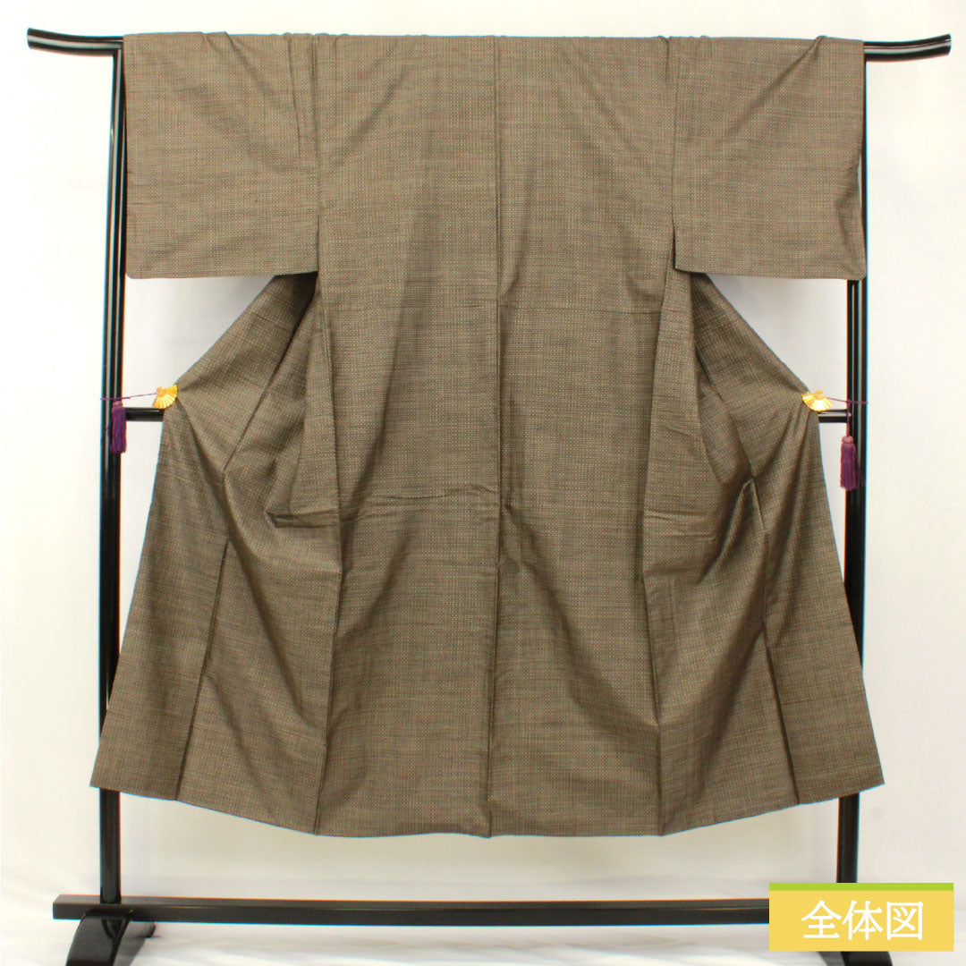 男物 正絹 Aランク 身丈144.5cm 裄丈67cm 大島紬 変り小絣 泥染  袷 茶系 1119001843414